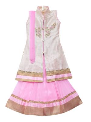Baby-pink embroidered net stitched lehenga 1