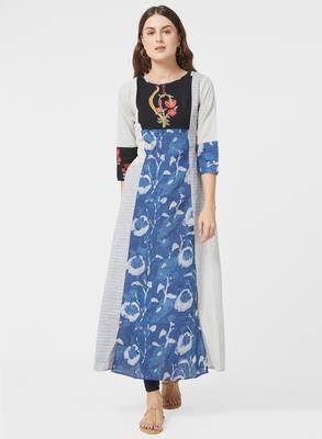 Blue printed cotton kurti 1