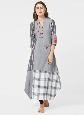 Grey printed cotton kurti 1