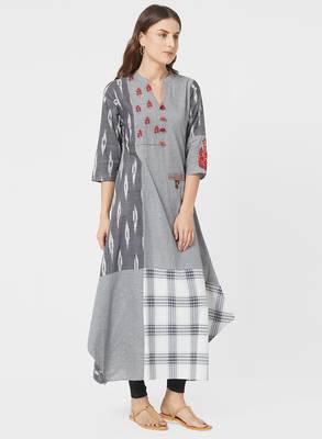 Grey printed cotton kurti 3