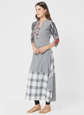 Grey printed cotton kurti 4