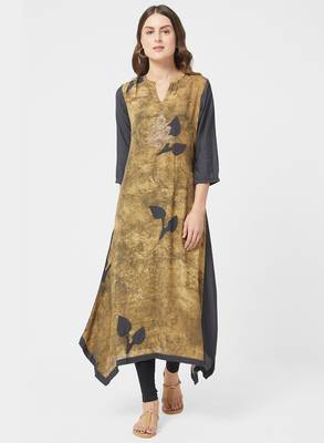 Green printed silk kurti 1