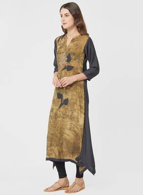Green printed silk kurti 4