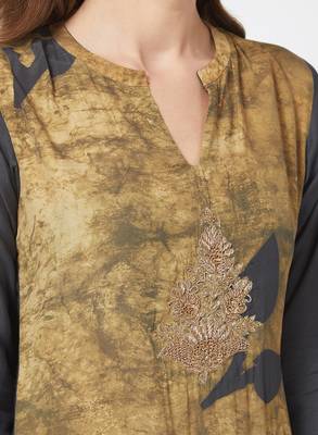 Green printed silk kurti 5