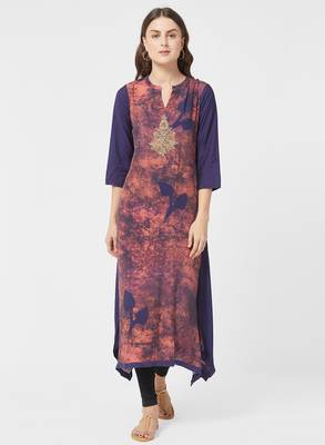 Purple printed silk kurti 1