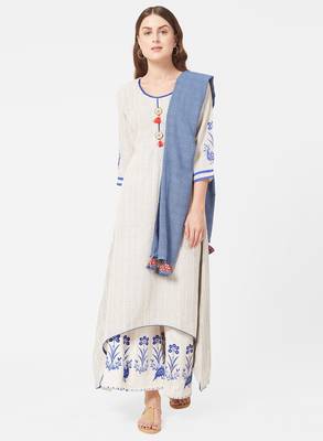 Blue printed jute salwar with dupatta 1