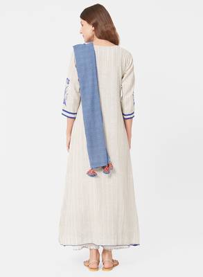 Blue printed jute salwar with dupatta 2