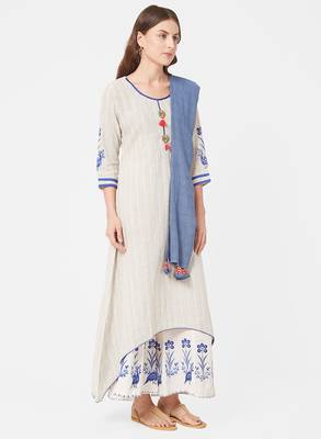 Blue printed jute salwar with dupatta 3