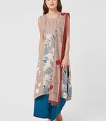 Grey printed cotton salwar with dupatta