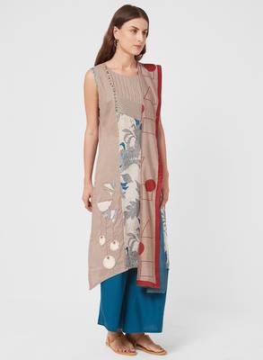 Grey printed cotton salwar with dupatta 3