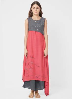 Pink embroidered silk salwar with dupatta 1