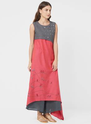Pink embroidered silk salwar with dupatta 3
