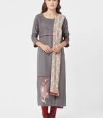 Grey printed cotton salwar with dupatta