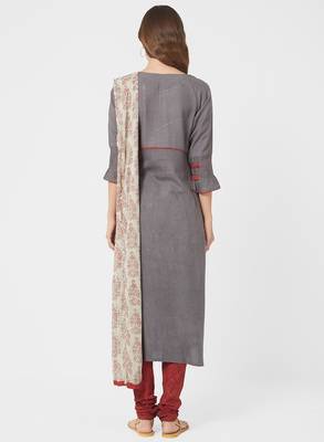 Grey printed cotton salwar with dupatta 2