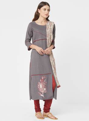 Grey printed cotton salwar with dupatta 3