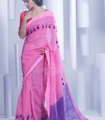 Pink hand woven pure cotton handloom saree with blouse
