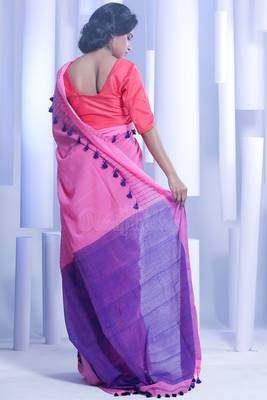 Pink hand woven pure cotton handloom saree with blouse 2