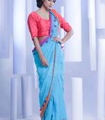 Blue hand woven pure cotton handloom saree with blouse