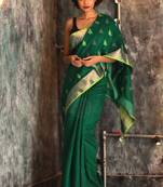Green Hand Woven Matka Silk Handloom Saree With Blouse