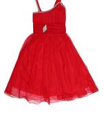 Red plain net kids-frocks