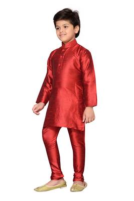 Red plain raw silk boys-kurta-pyjama 2