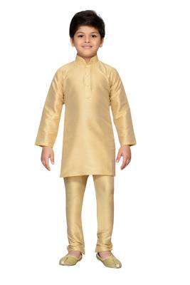 Beige plain raw silk boys-kurta-pyjama 1
