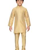Beige plain raw silk boys-kurta-pyjama
