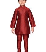 Maroon plain raw silk boys-kurta-pyjama