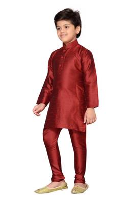 Maroon plain raw silk boys-kurta-pyjama 2