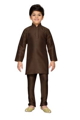 Brown plain raw silk boys-kurta-pyjama 1