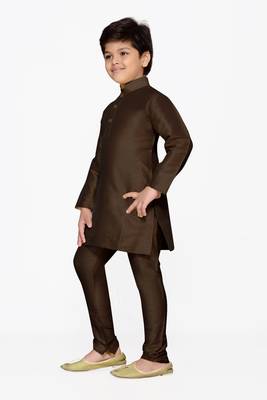 Brown plain raw silk boys-kurta-pyjama 2