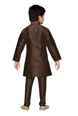 Brown plain raw silk boys-kurta-pyjama 3