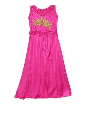 Pink embroidered polyester kids-girl-gowns 1