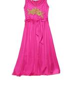 Pink embroidered polyester kids-girl-gowns