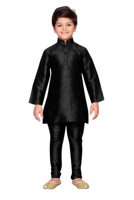 Black plain raw silk boys-kurta-pyjama 1