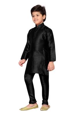 Black plain raw silk boys-kurta-pyjama 2