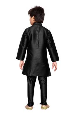 Black plain raw silk boys-kurta-pyjama 3