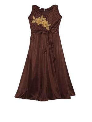 Brown embroidered polyester kids-girl-gowns 1