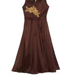 Brown embroidered polyester kids-girl-gowns