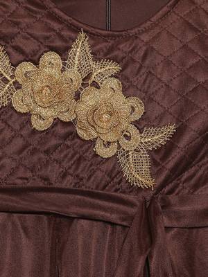 Brown embroidered polyester kids-girl-gowns 3