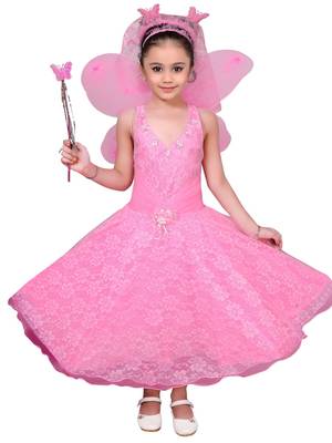 Pink woven net kids-girl-gowns 1