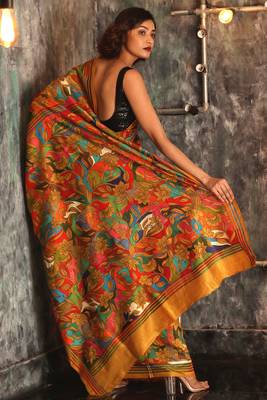 Yellow hand woven bangalore silk handloom saree with blouse 2