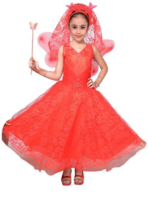Red woven net kids-girl-gowns 1