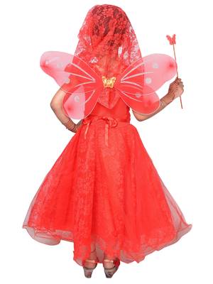 Red woven net kids-girl-gowns 2