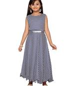 Blue printed cotton knitted kids-girl-gowns