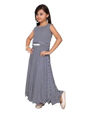 Blue printed cotton knitted kids-girl-gowns 2