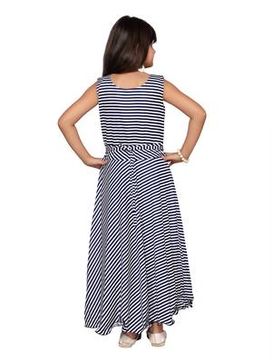 Blue printed cotton knitted kids-girl-gowns 3
