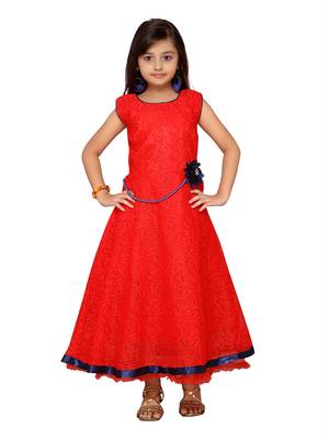 Red plain net kids-girl-gowns 1