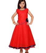Red plain net kids-girl-gowns