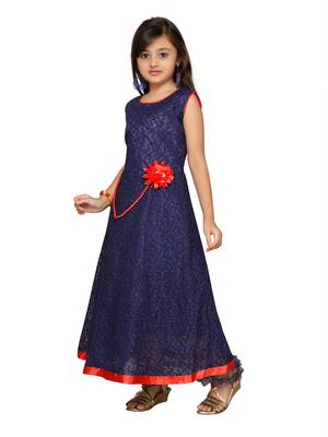 Red plain net kids-girl-gowns 2